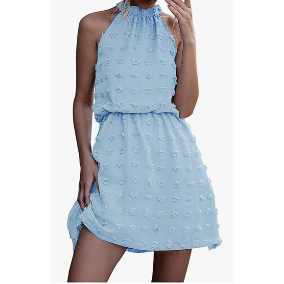 Unbranded Dresses Sky Blue Swiss Dot Halter Mini Dress Size Small